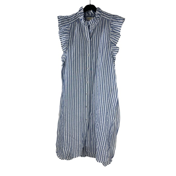 NWT Maeve Anthropologie Sleeveless Long Tunic Ruffle Button Striped Blue Small - Picture 2 of 16